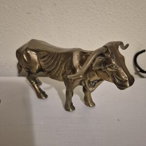 Vintage Brass Longhorn Bull Statue